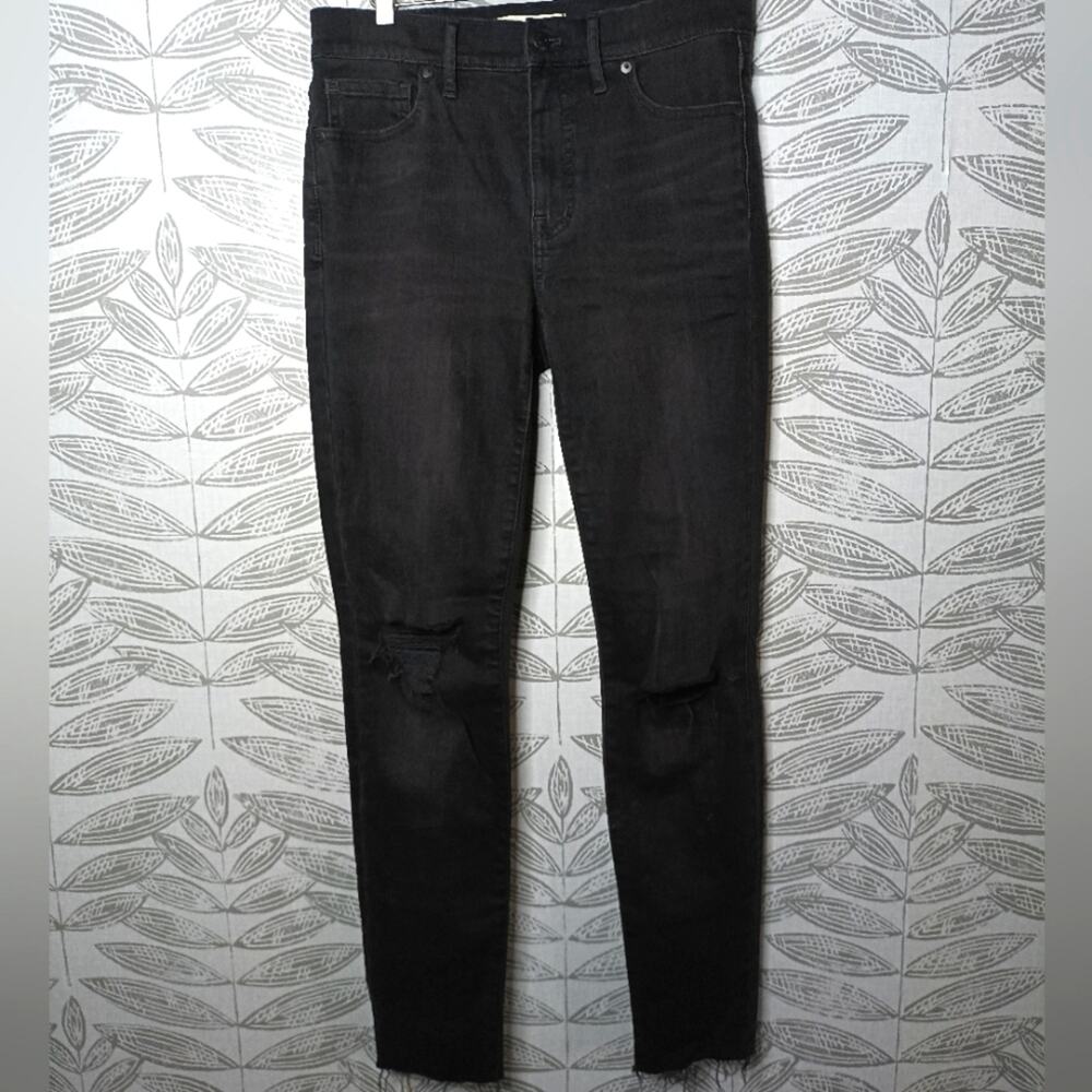Madewell High Rise Skinny Jeans Black Stretch Denim Raw Hem